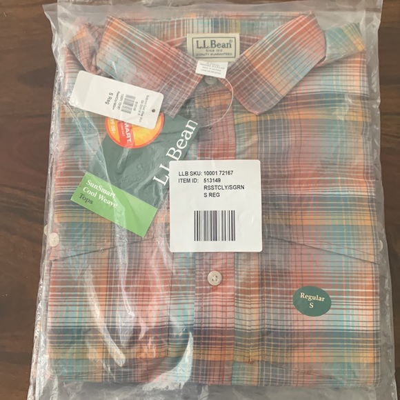 L.L. Bean SunSmart Cool Weave Short Sleeve Shirt in Russet Clay/Sea Green - Picture 8 of 11